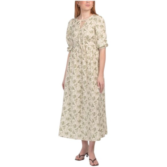 LUNA SKIES Linen Blend Printed Long Sleeve Maxi Dress - Picture 1 of 3